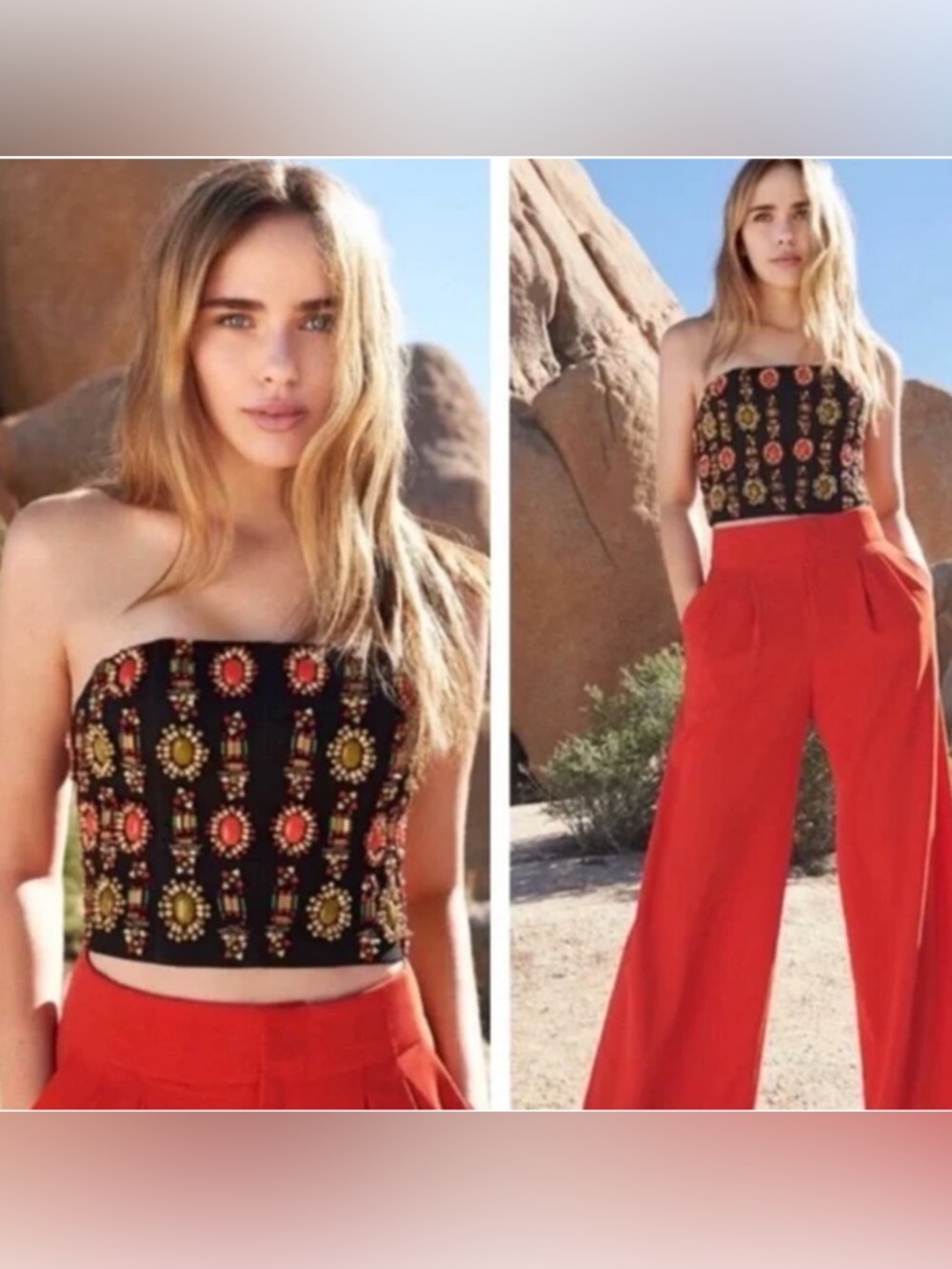 Alice and Olivia beaded Black Strapless Crop Top with Multicolor size 8